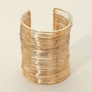 Egyptian Style Long Wide Gold Metal Wire Arm Cuff Bracelet Statement Accessory